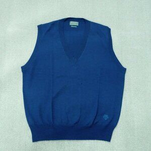 Descente 100% Wool sweater vest men size large Blue sleeveless fitted v-neck